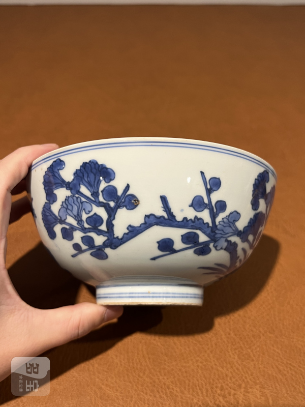 清康熙 青花洞石花鸟纹大碗 - 图4
